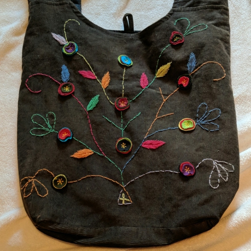 Cordoroy purse with fabric button details